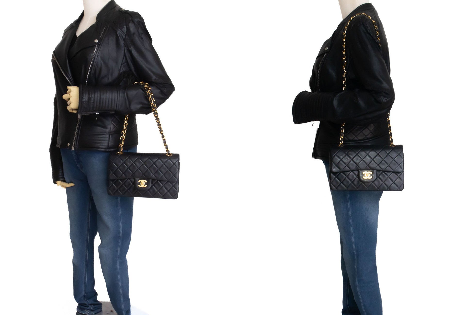 CHANEL Classic Double Flap 9" Chain Shoulder Bag Black Lambskin aj7 hannari-shop