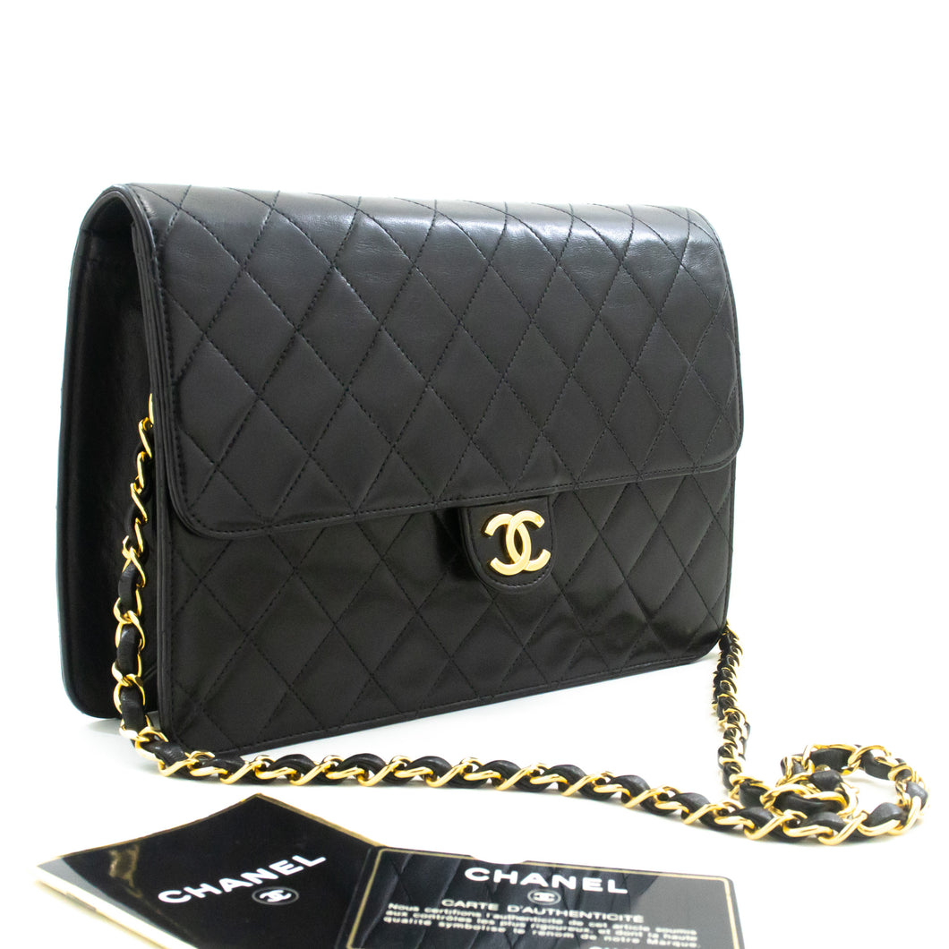 CHANEL Chain Shoulder Bag Clutch Black Quilted Flap Lambskin Purse m23 hannari-shop