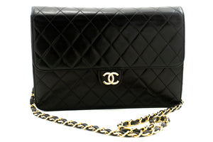 CHANEL Chain Shoulder Bag Clutch Black Quilted Flap Lambskin Purse m23 hannari-shop