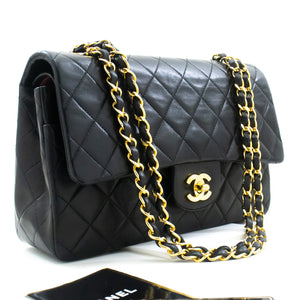 CHANEL Classic Double Flap 10" Chain Shoulder Bag Black Lambskin m19 hannari-shop