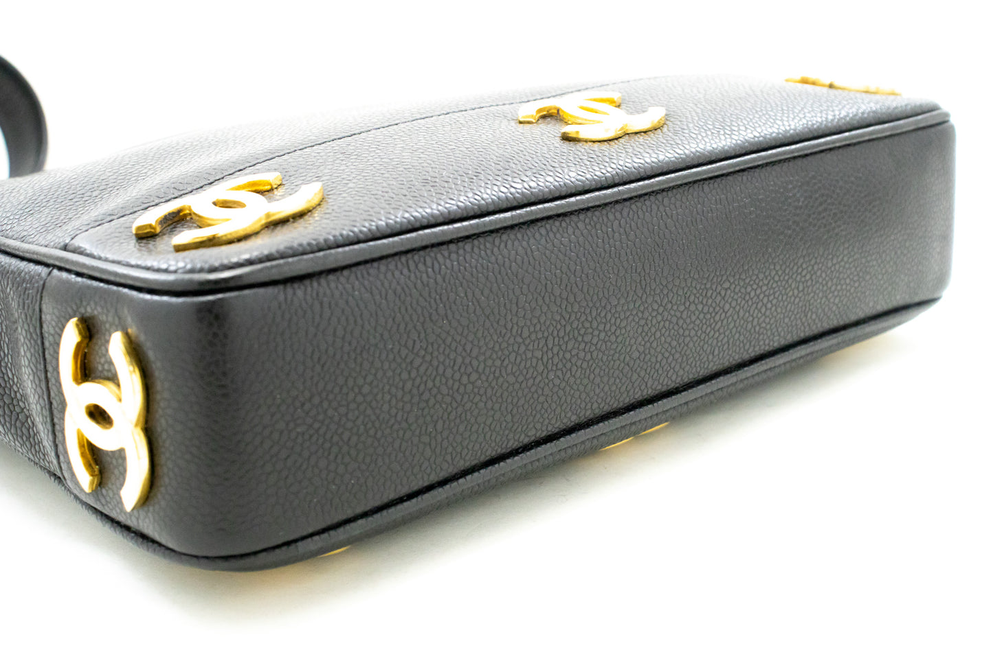 CHANEL Caviar Triple Coco Chain Shoulder Bag Black Leather Gold m25 hannari-shop