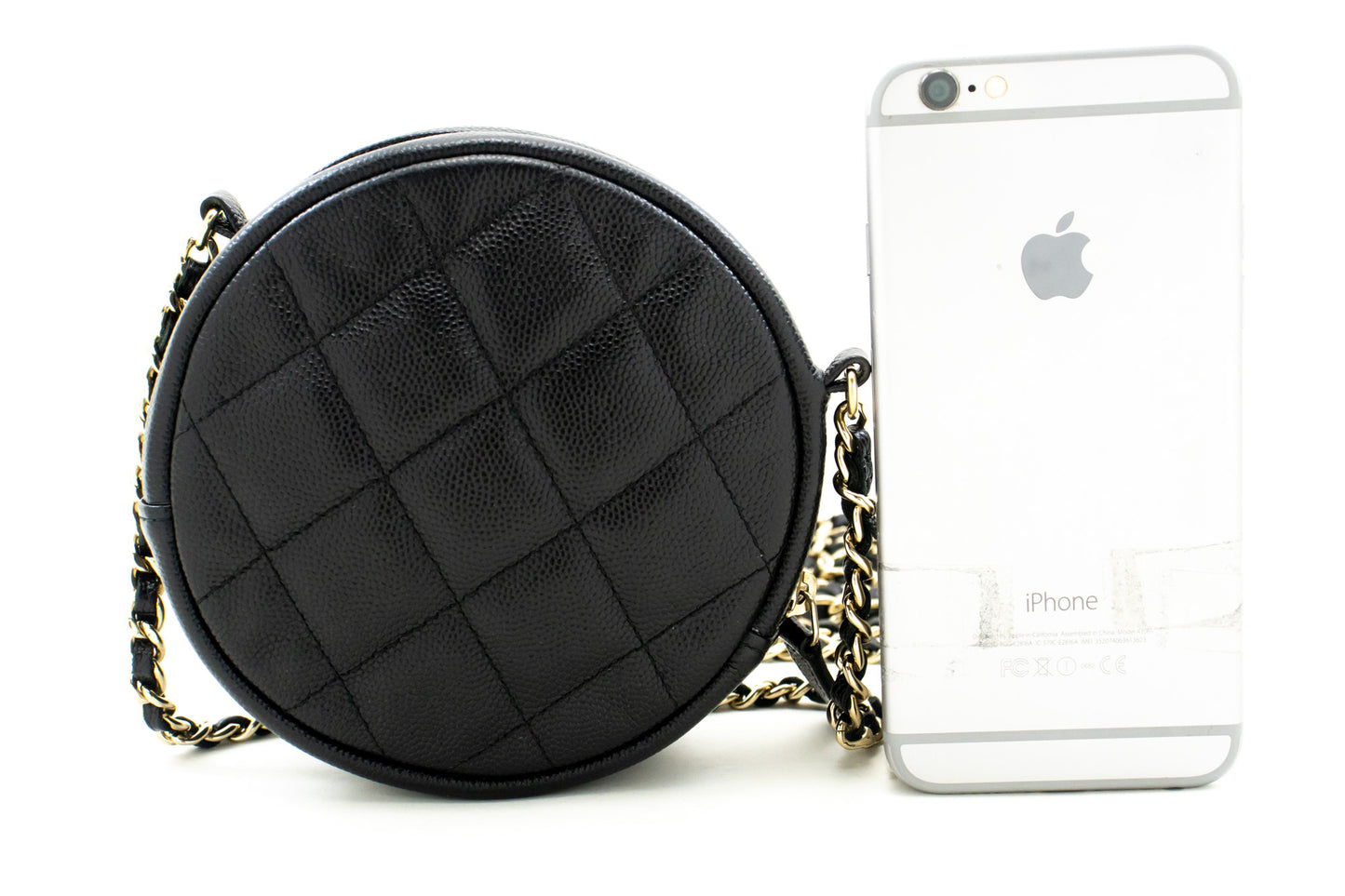 CHANEL Round Zip Caviar Small Chain Shoulder Bag Black Quilted m55 hannari-shop