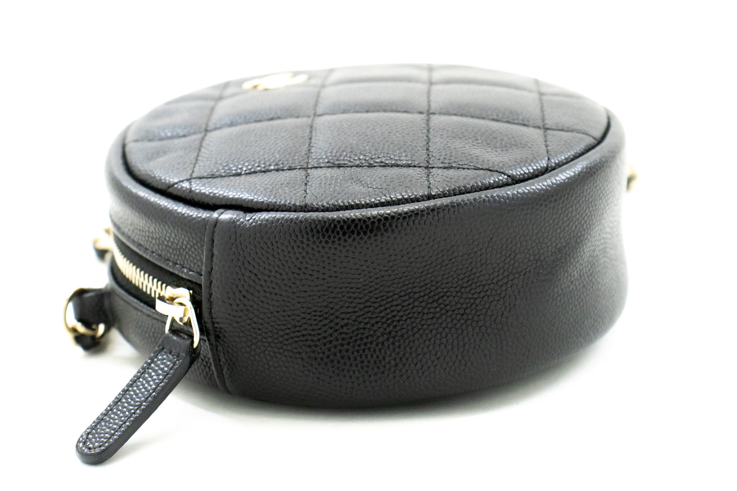 CHANEL Round Zip Caviar Small Chain Shoulder Bag Black Quilted m55 hannari-shop