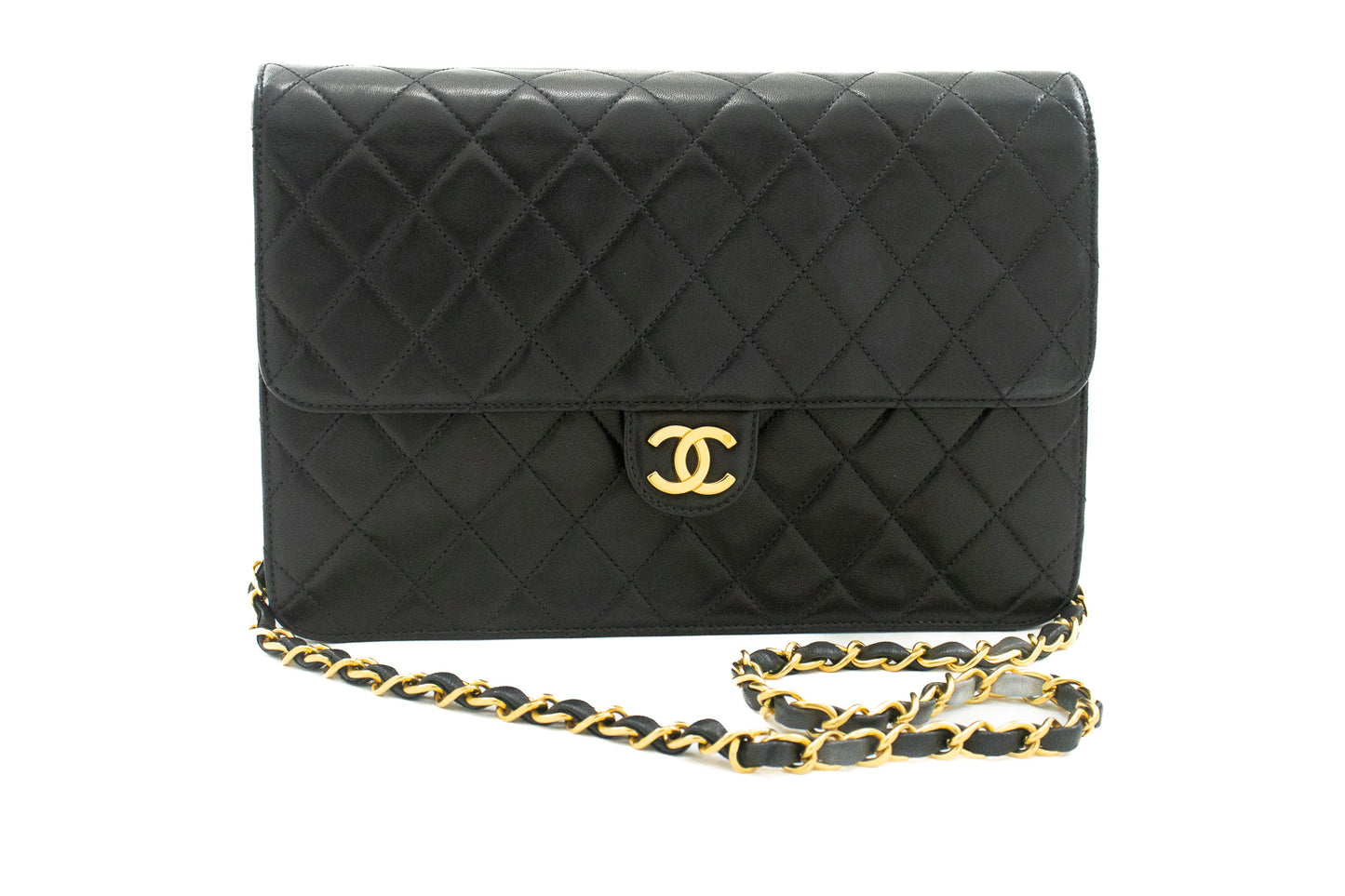 CHANEL Chain Shoulder Bag Clutch Black Quilted Flap Lambskin Purse k13 hannari-shop