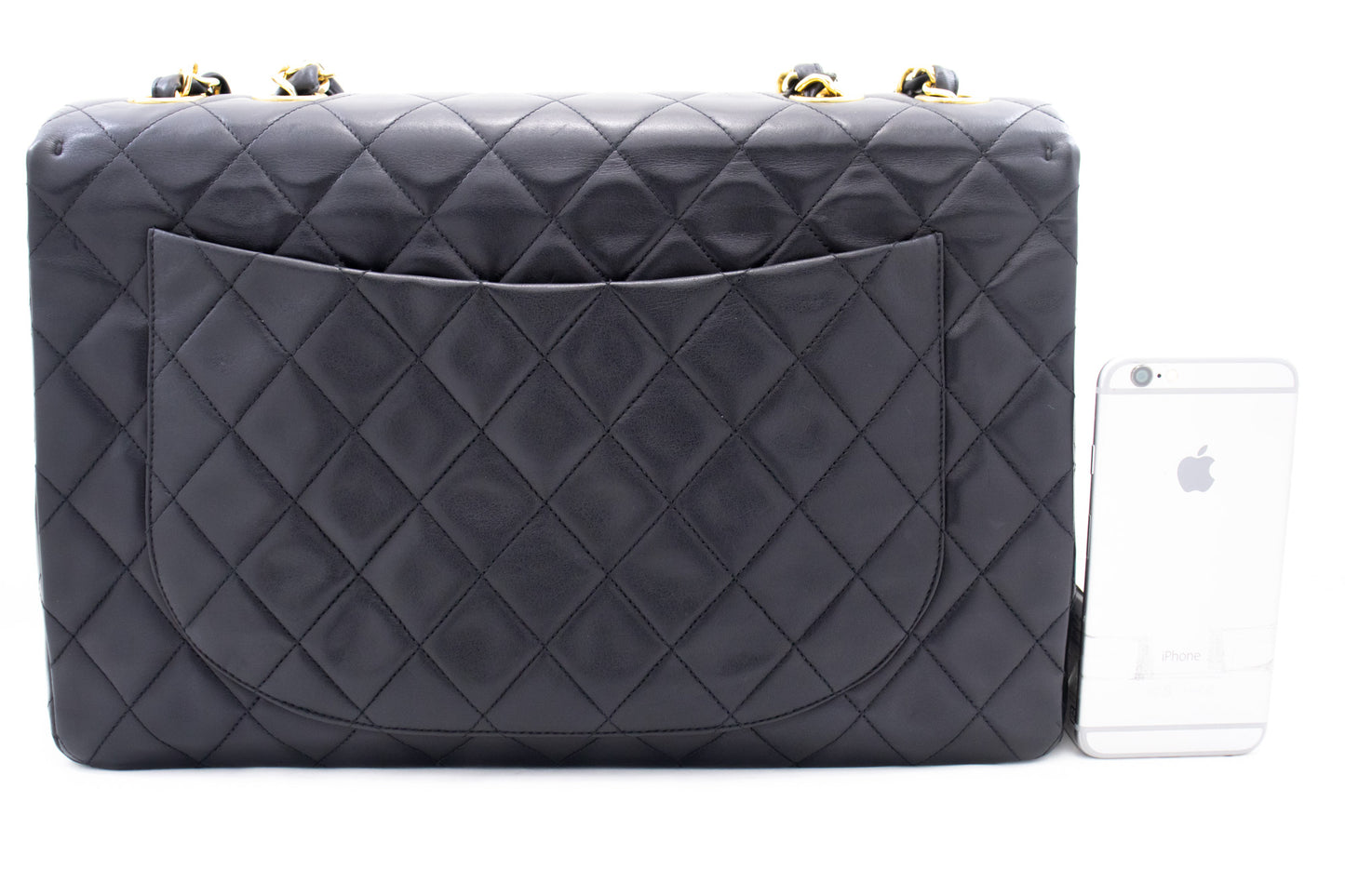 CHANEL Classic Large 13" Flap Chain Shoulder Bag Black Lambskin j74 hannari-shop