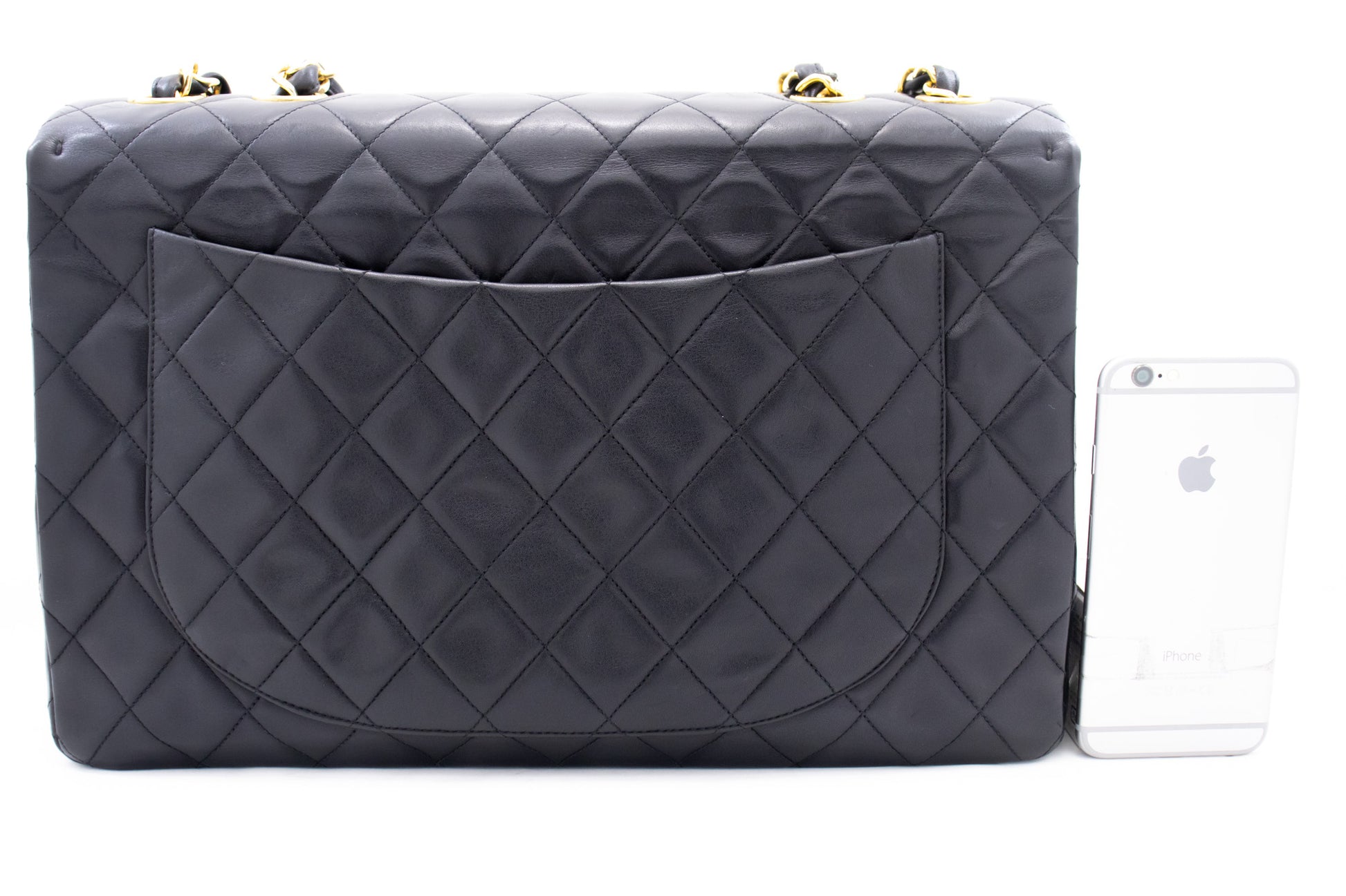 CHANEL Classic Large 13" Flap Chain Shoulder Bag Black Lambskin j74 hannari-shop