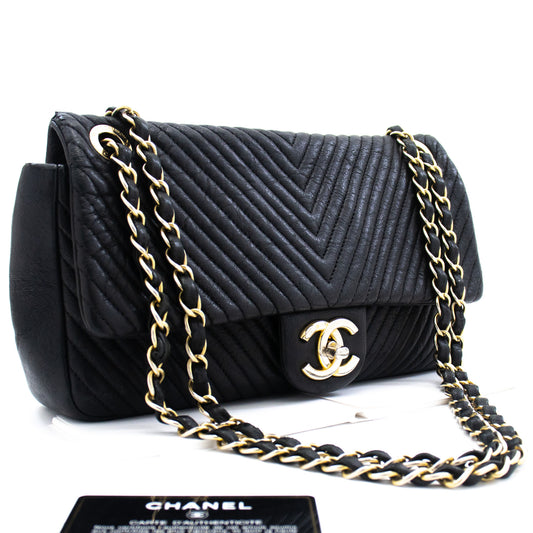 Chanel Chevron V-Stitch Leather Chain Shoulder Bag Single Flap Mat k59 hannari-shop