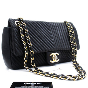 Chanel Chevron V-Stitch Leather Chain Shoulder Bag Single Flap Mat k59 hannari-shop