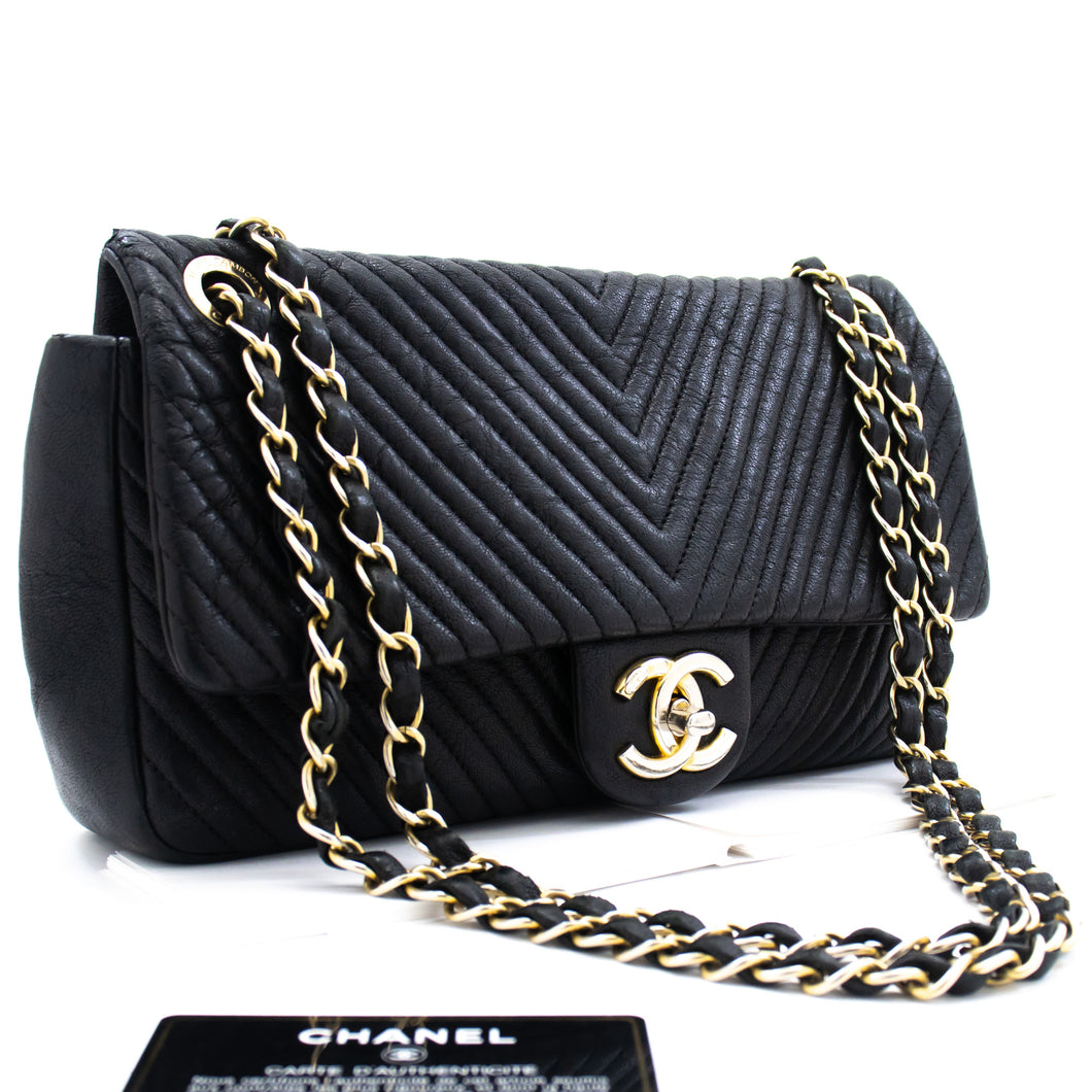 Chanel Chevron V-Stitch Leather Chain Shoulder Bag Single Flap Mat k59 hannari-shop