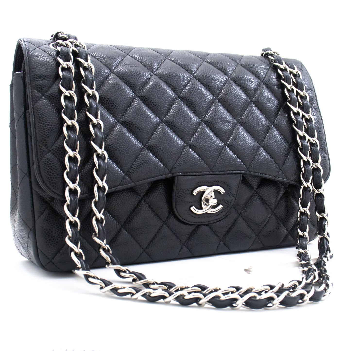 CHANEL Grained Calfskin Large Chain Shoulder Bag W Flap SV Classic L06 hannari-shop