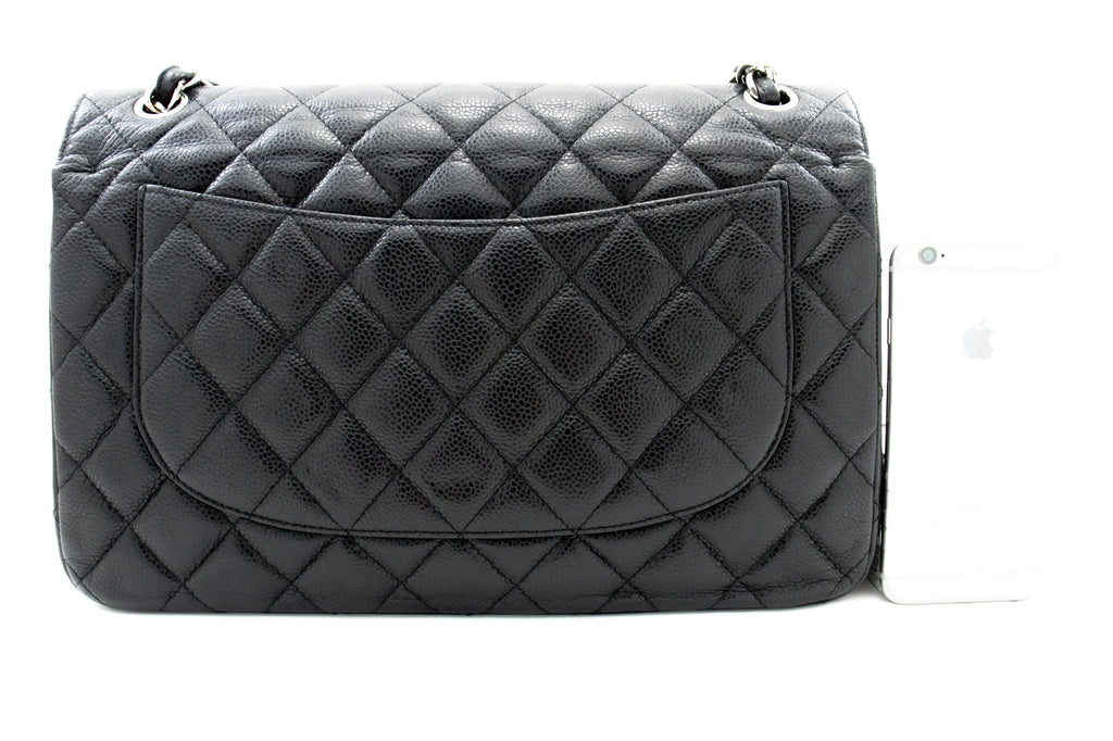 CHANEL Grained Calfskin Large Chain Shoulder Bag W Flap SV Classic L06 ...