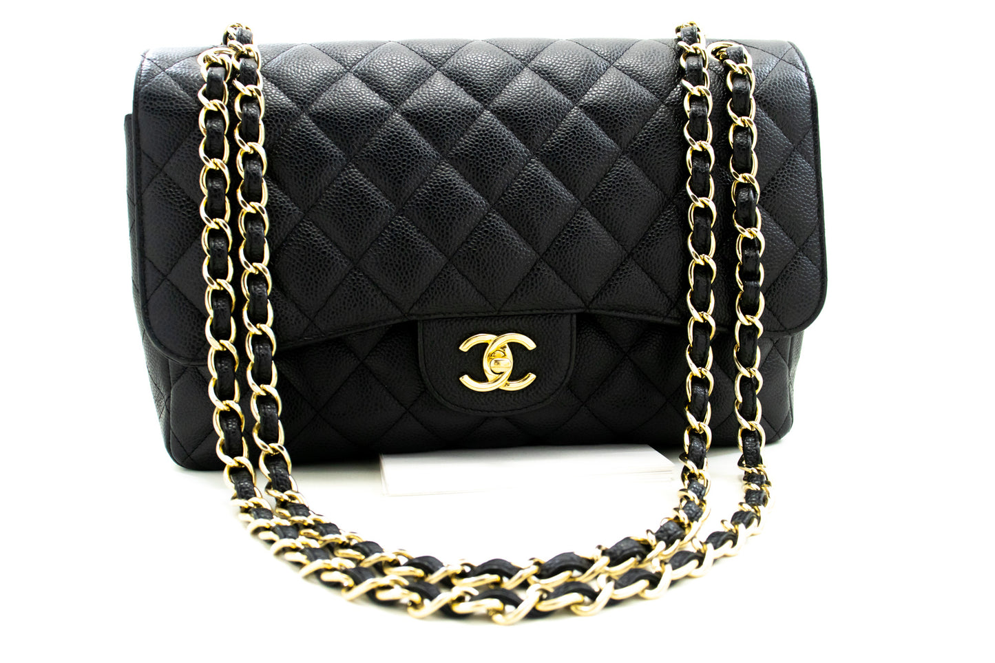 CHANEL Classic Large 11" Chain Shoulder Bag W Flap Black Caviar L66 hannari-shop