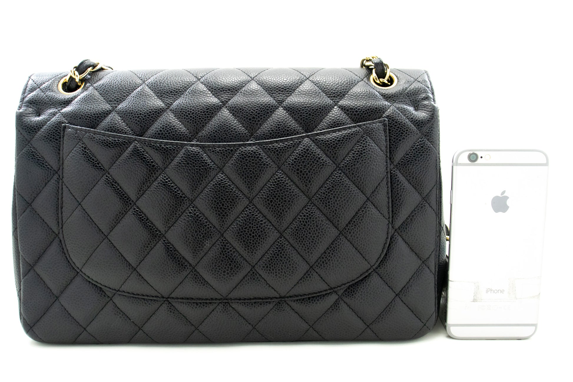 CHANEL Classic Large 11" Chain Shoulder Bag W Flap Black Caviar L66 hannari-shop