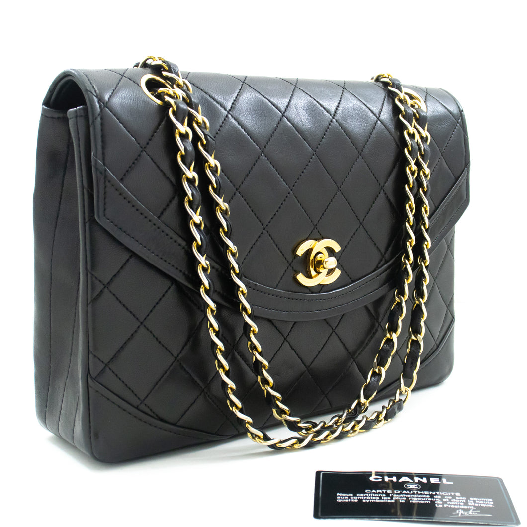 CHANEL Half Moon Chain Shoulder Bag Crossbody Black Quilted Flap L76 hannari-shop