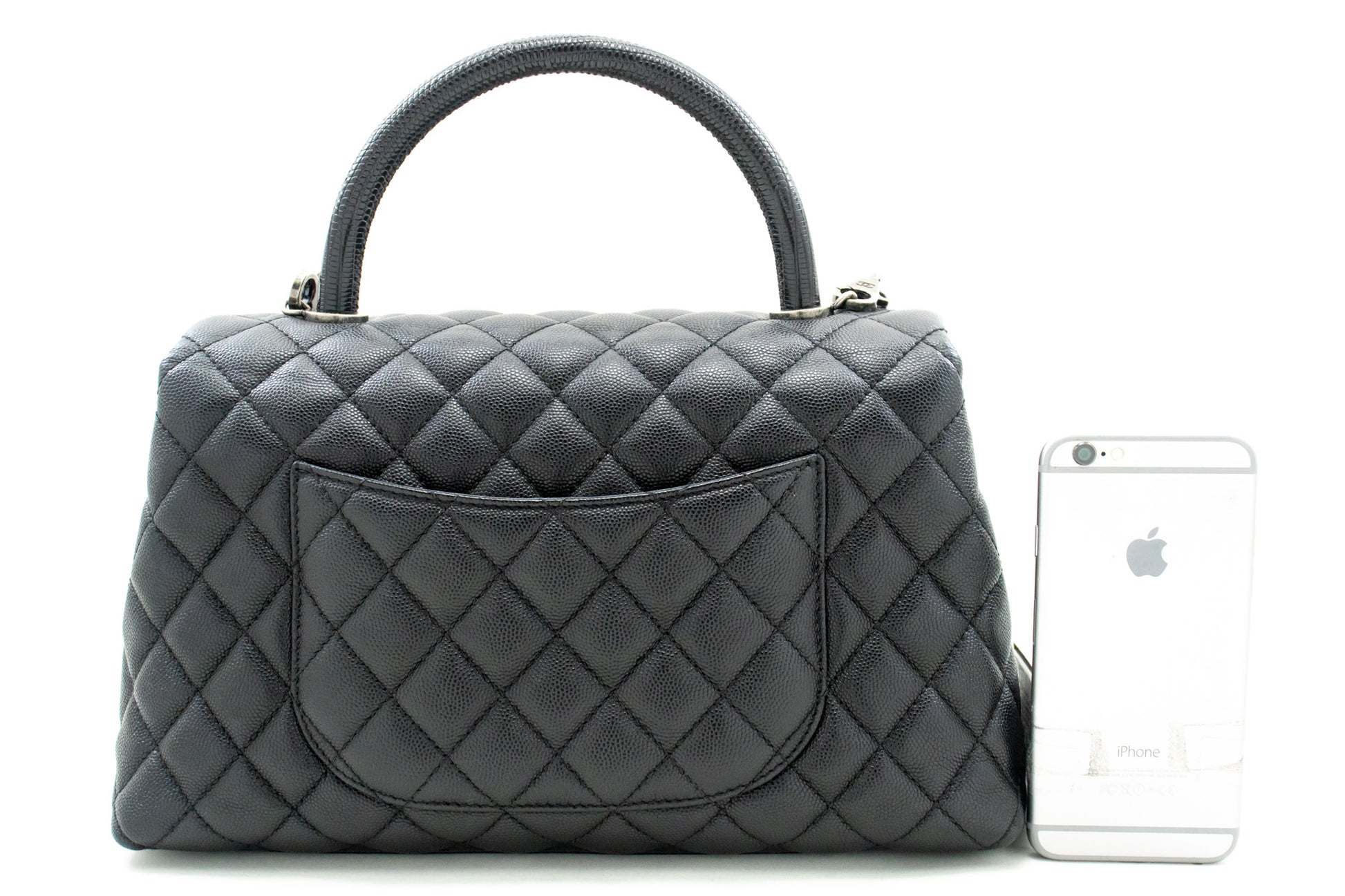CHANEL 2 Way Top Handle Handbag Shoulder Bag Black Caviar Leather L52 hannari-shop