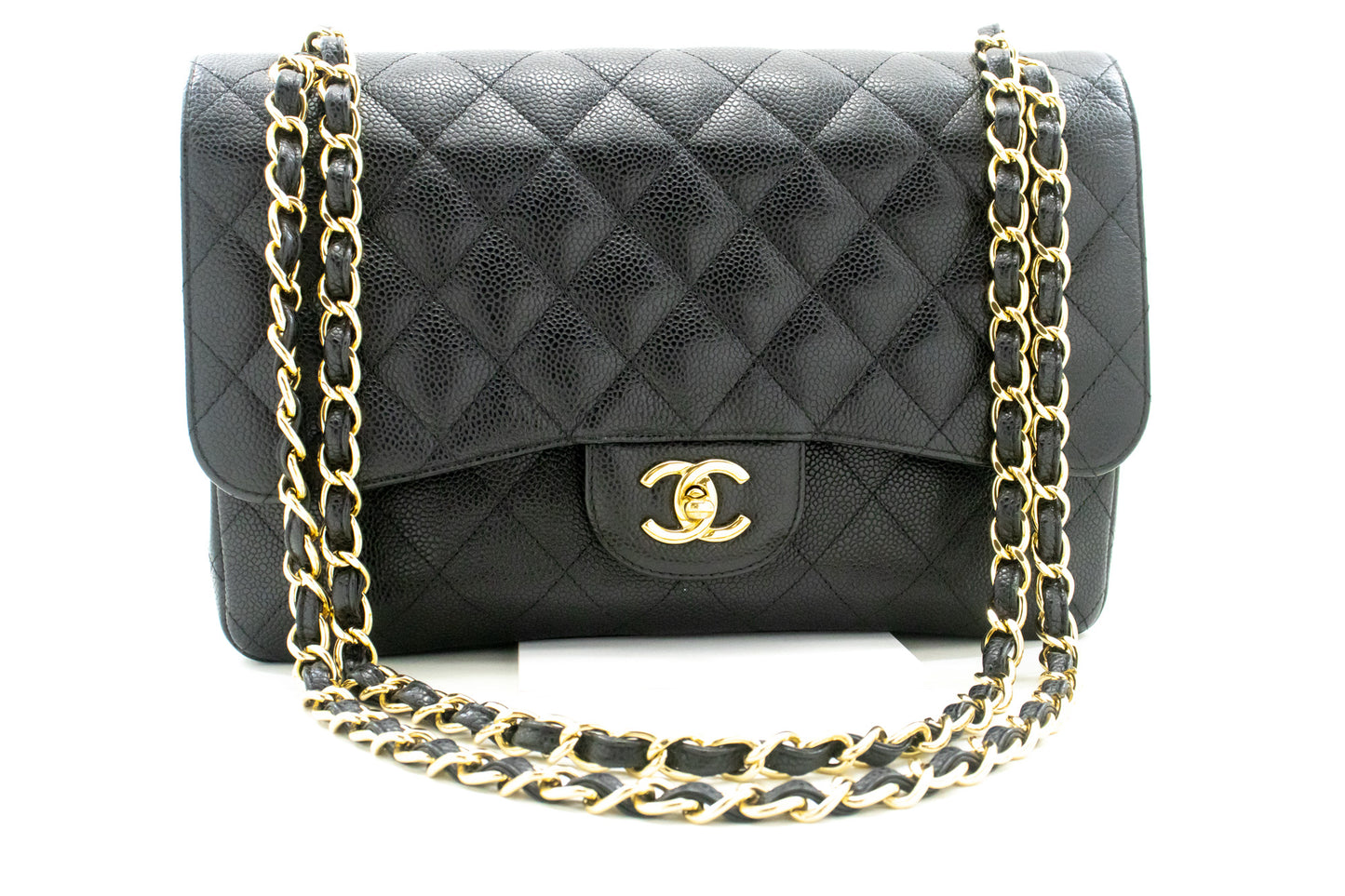 CHANEL Classic Large 11" Grained Calfskin Chain Shoulder Bag Black L65 hannari-shop