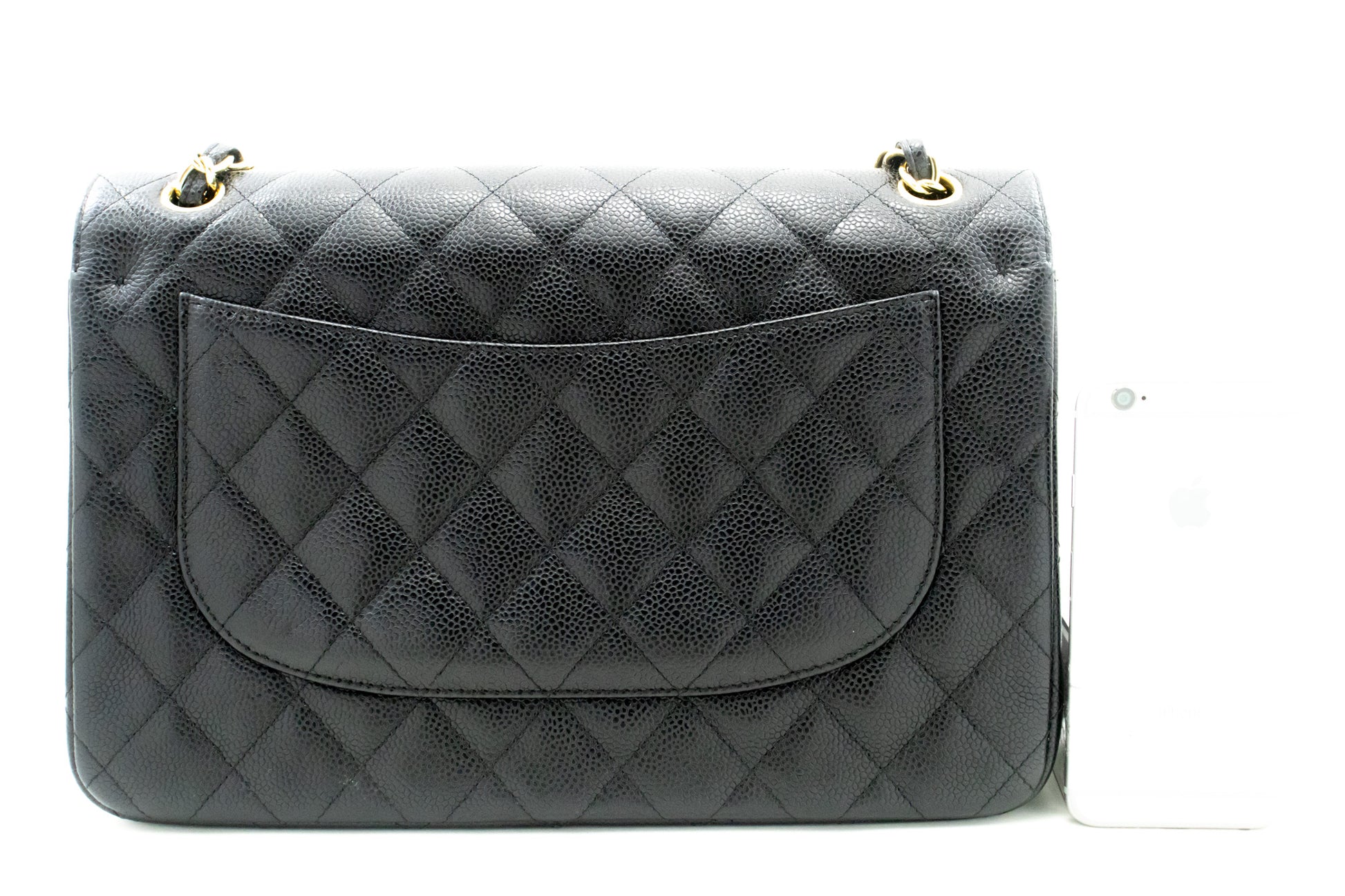 CHANEL Classic Large 11" Grained Calfskin Chain Shoulder Bag Black L65 hannari-shop