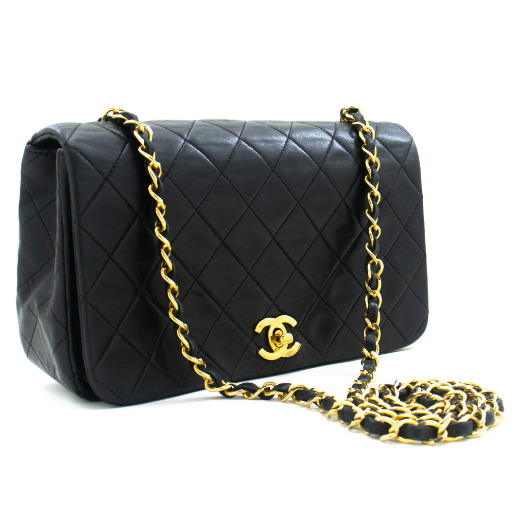 CHANEL Full Flap Chain Shoulder Bag Clutch Black Quilted Lambskin L97 hannari-shop