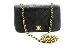 CHANEL Full Flap Chain Shoulder Bag Clutch Black Quilted Lambskin L97 hannari-shop