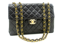 CHANEL Classic Large 11" Chain Shoulder Bag Flap Black Lambskin L95 hannari-shop