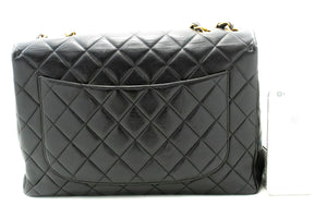 CHANEL Classic Large 11" Chain Shoulder Bag Flap Black Lambskin L95 hannari-shop