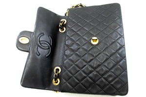 CHANEL Classic Large 13" Flap Chain Shoulder Bag Black Lambskin m12 hannari-shop