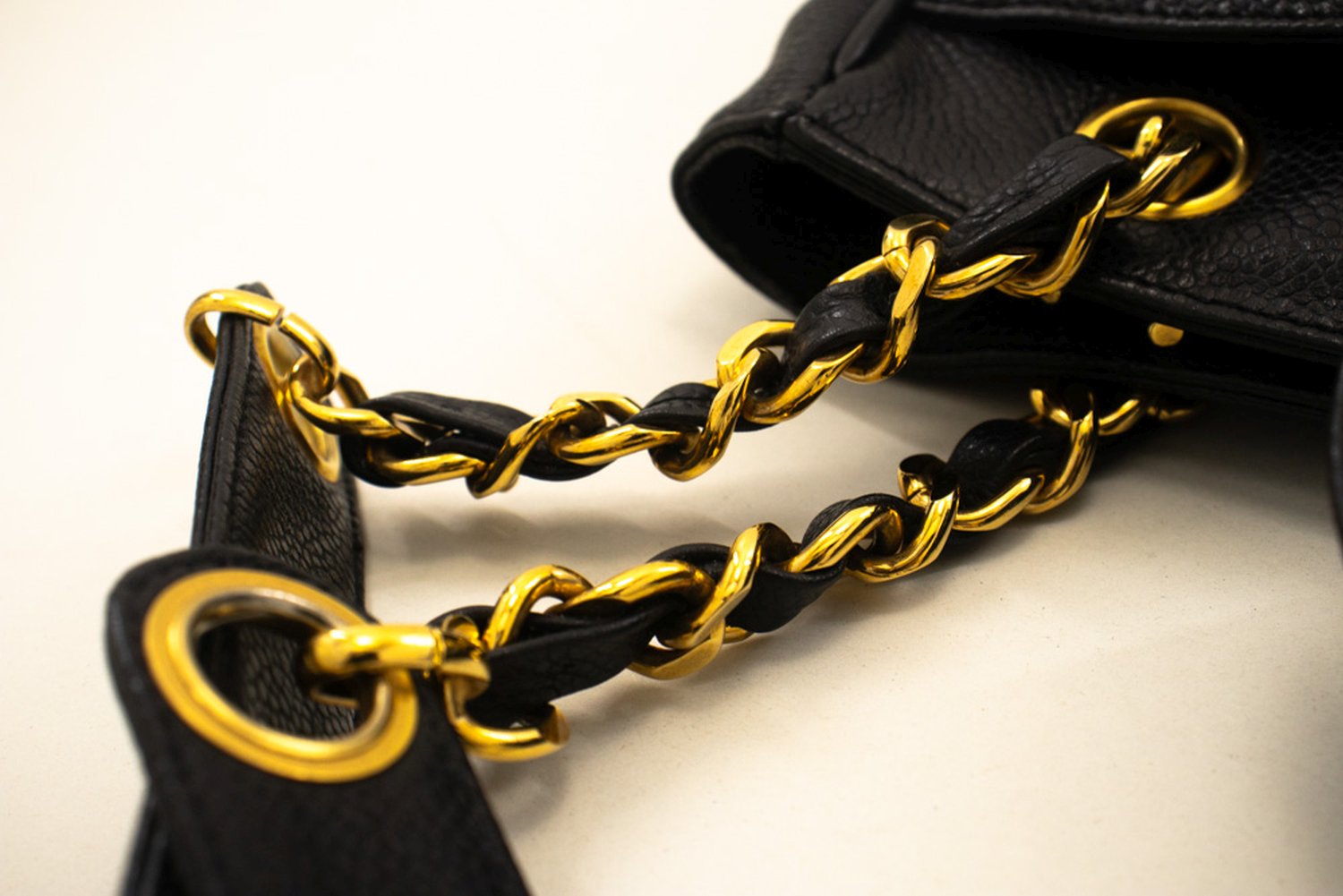 CHANEL Caviar Triple Coco Chain Shoulder Bag Black Leather Gold m25 hannari-shop