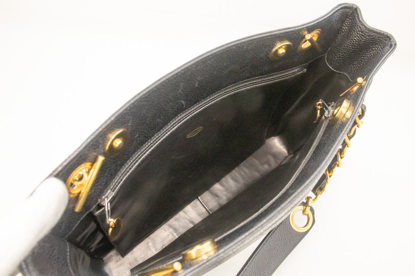 CHANEL Caviar Triple Coco Chain Shoulder Bag Black Leather Gold m25 hannari-shop