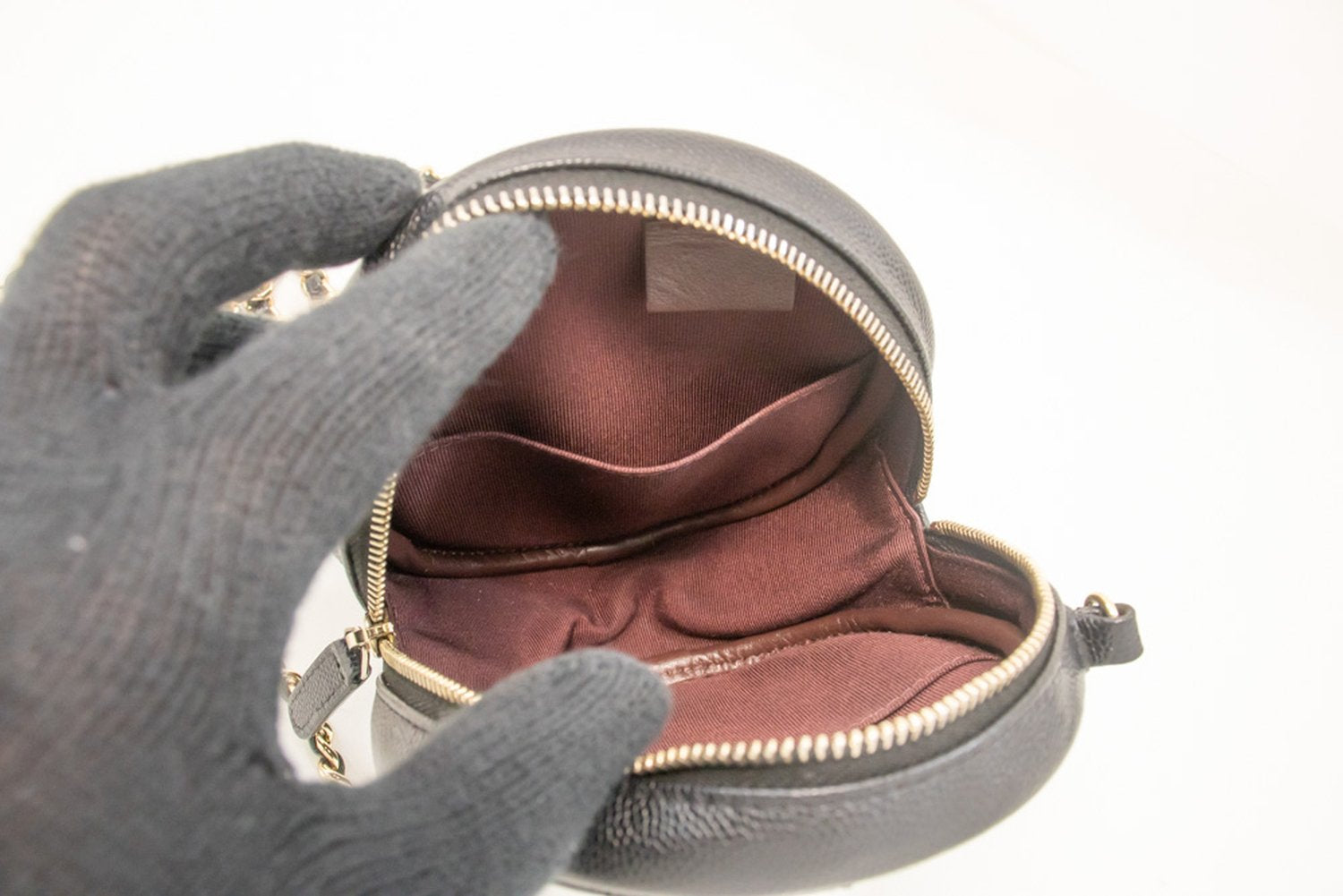 CHANEL Round Zip Caviar Small Chain Shoulder Bag Black Quilted m55 hannari-shop