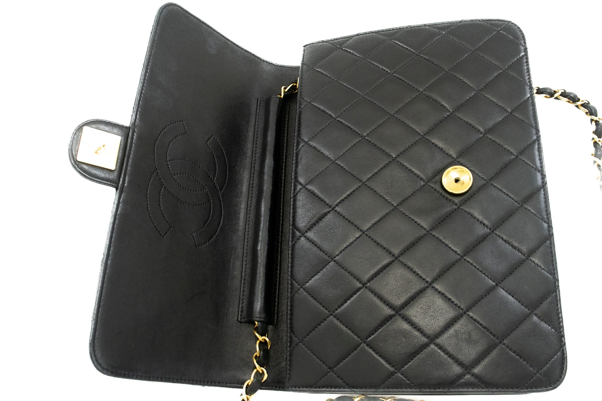 CHANEL Chain Shoulder Bag Clutch Black Quilted Flap Lambskin Purse k13 hannari-shop