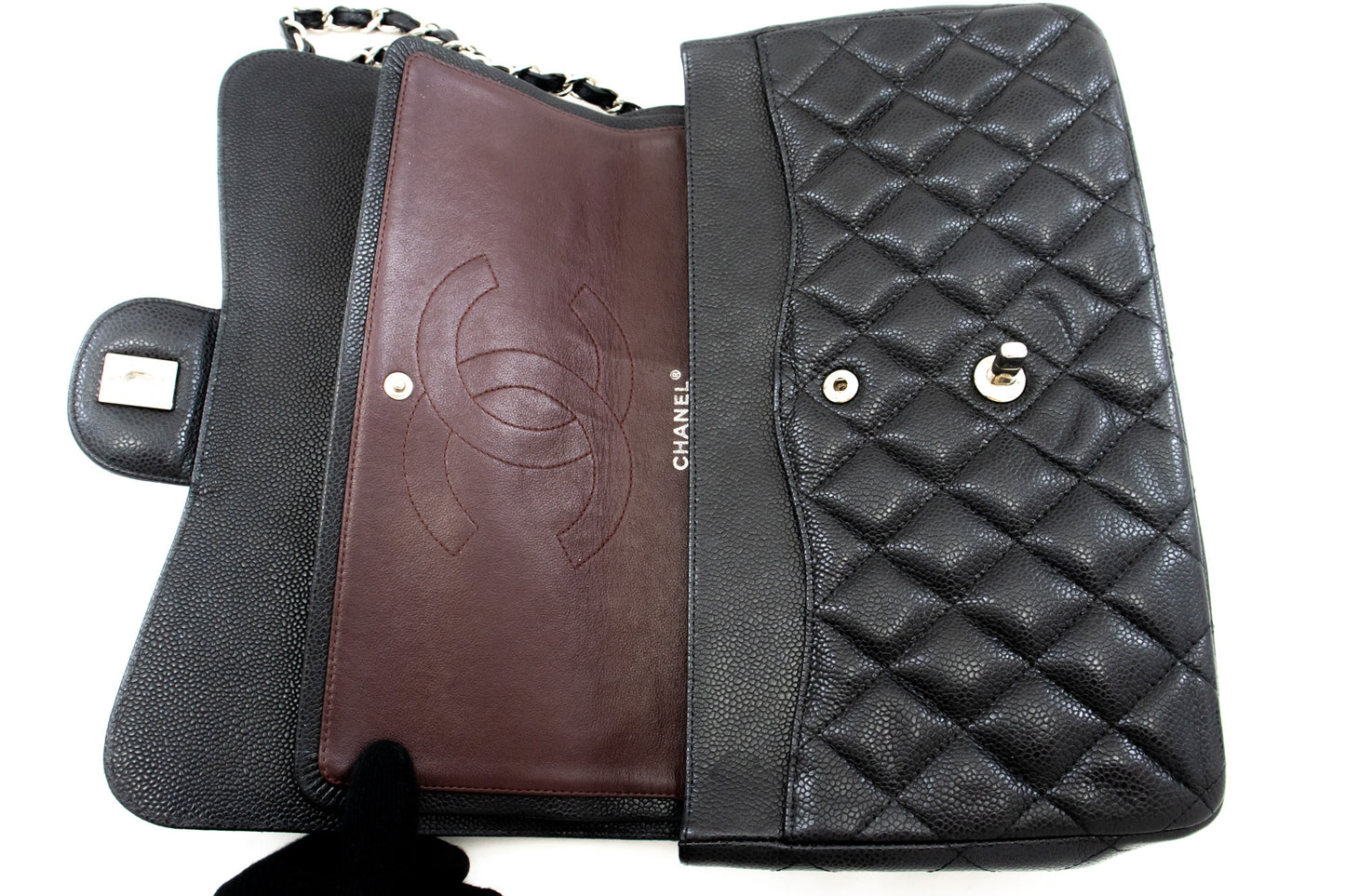 CHANEL Grained Calfskin Large Chain Shoulder Bag W Flap SV Classic L06 hannari-shop