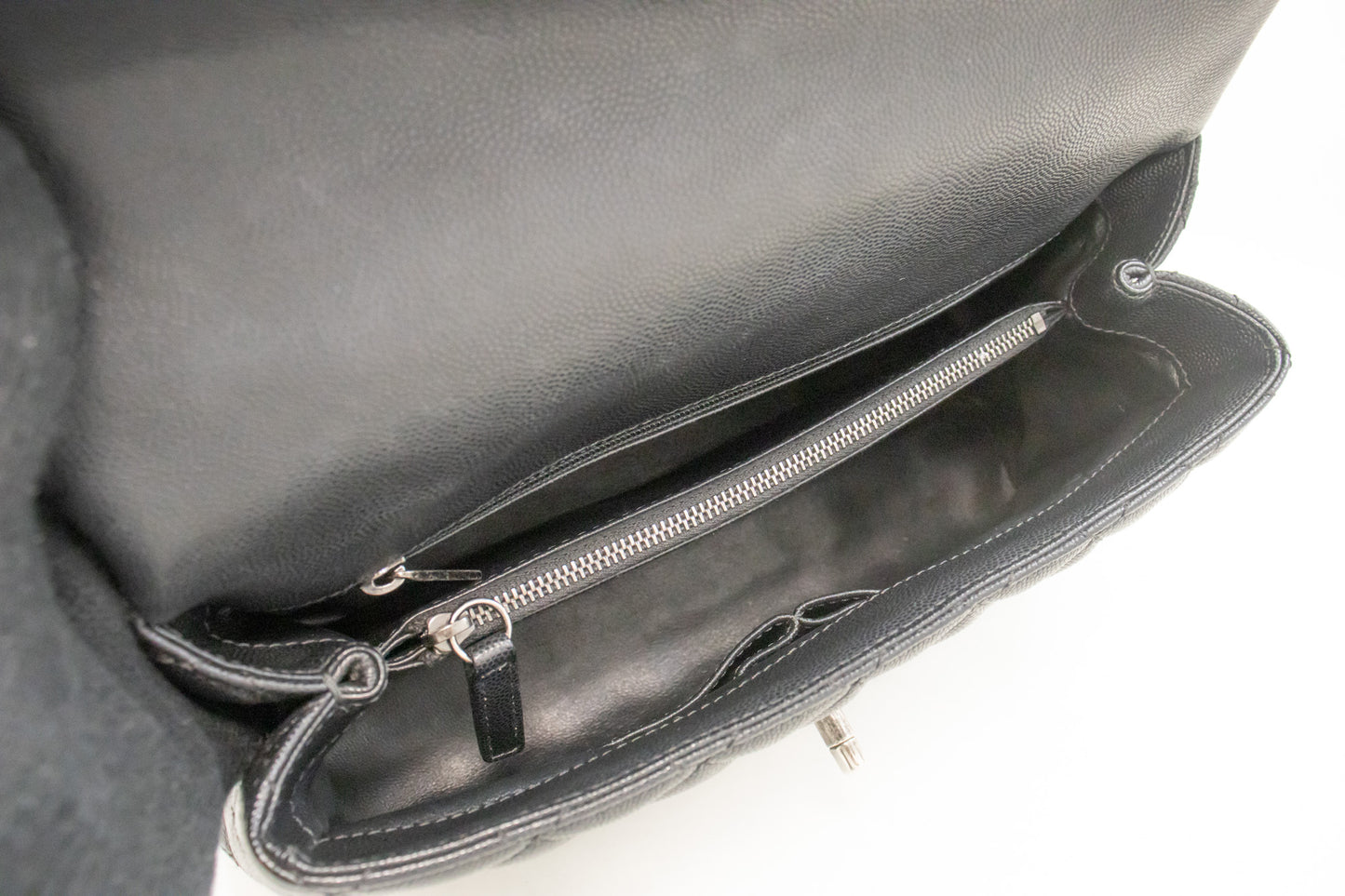CHANEL 2 Way Top Handle Handbag Shoulder Bag Black Caviar Leather L52 hannari-shop