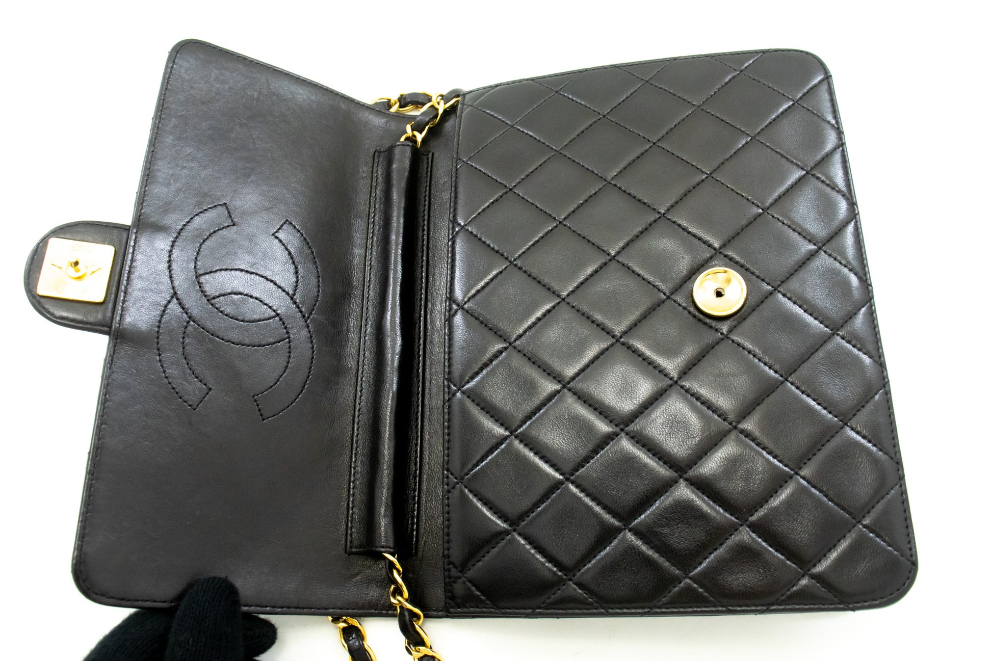 CHANEL Small Chain Shoulder Bag Clutch Black Quilted Flap Lambskin L81 hannari-shop