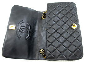CHANEL Full Flap Chain Shoulder Bag Clutch Black Quilted Lambskin L97 hannari-shop