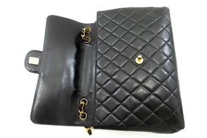 CHANEL Classic Large 11" Chain Shoulder Bag Flap Black Lambskin L95 hannari-shop
