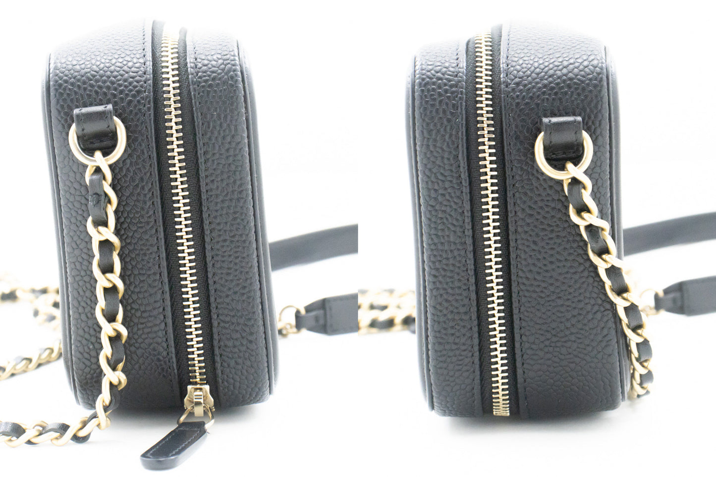 CHANEL Micro Caviar Grained Calfskin Chain Shoulder Bag Black Zip L82 hannari-shop