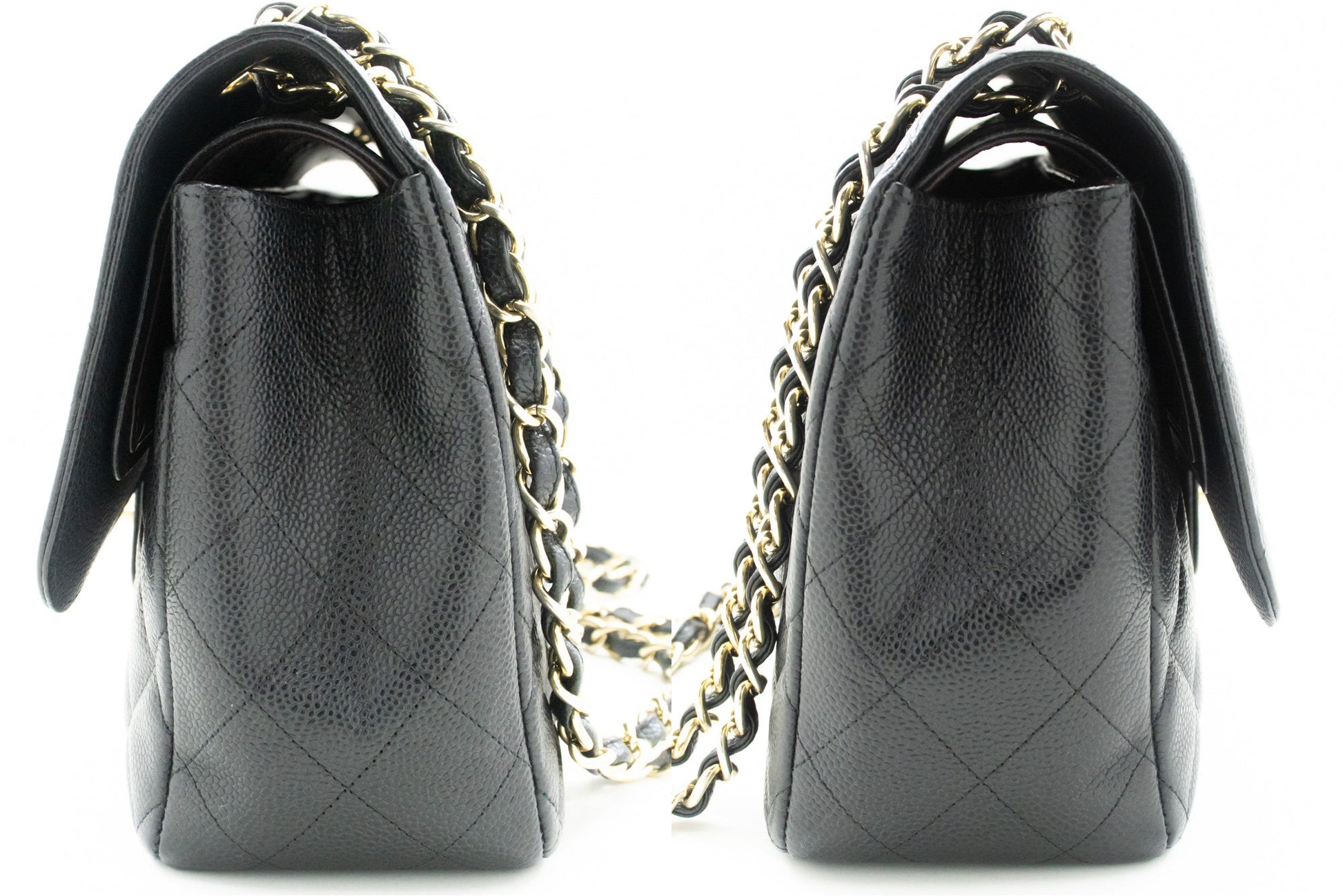 CHANEL Classic Large 11" Chain Shoulder Bag W Flap Black Caviar L66 hannari-shop