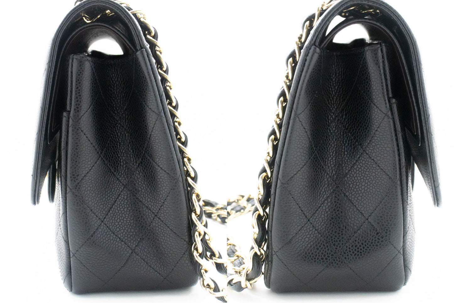 CHANEL Classic Large 11" Grained Calfskin Chain Shoulder Bag Black L65 hannari-shop
