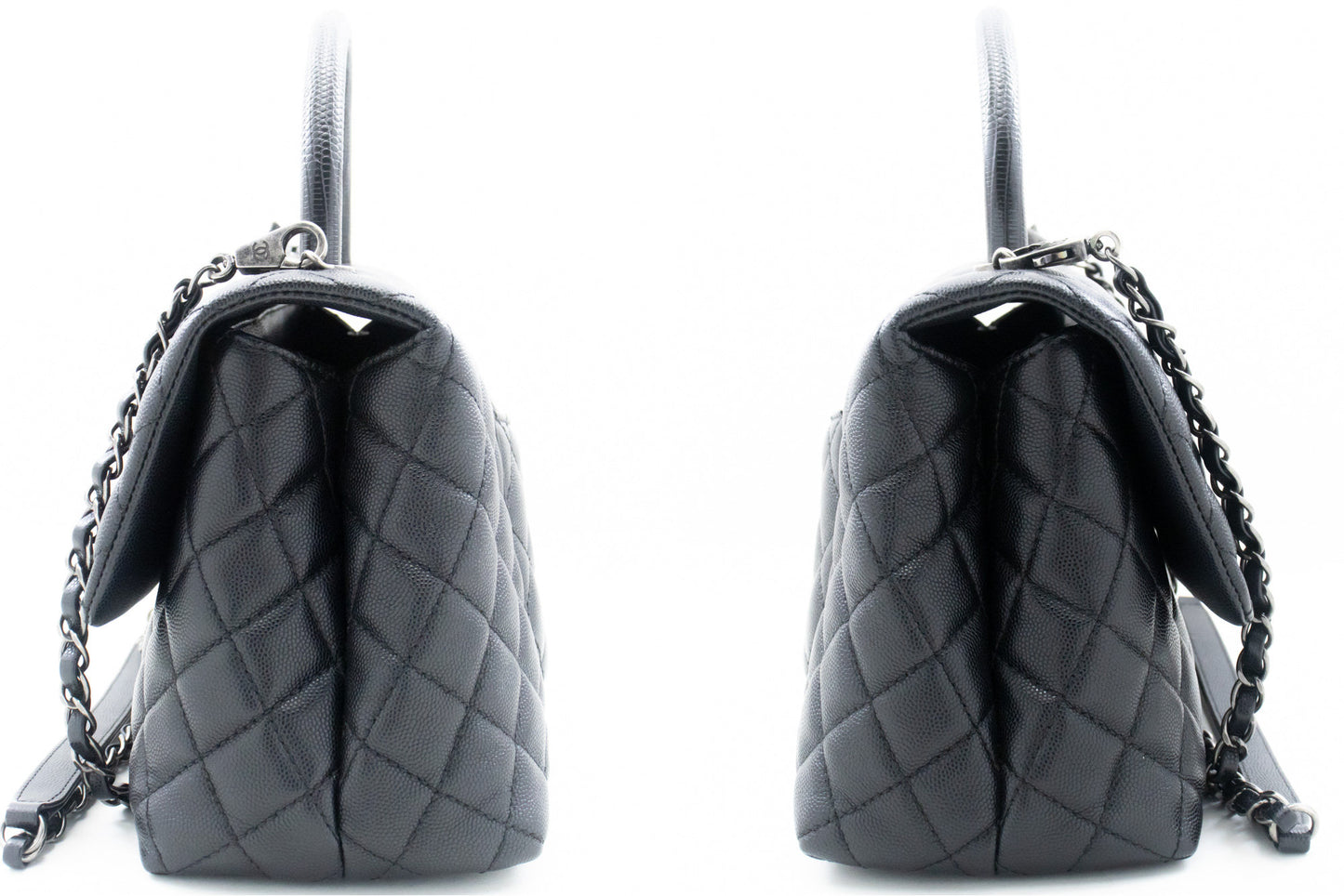 CHANEL 2 Way Top Handle Handbag Shoulder Bag Black Caviar Leather L52 hannari-shop