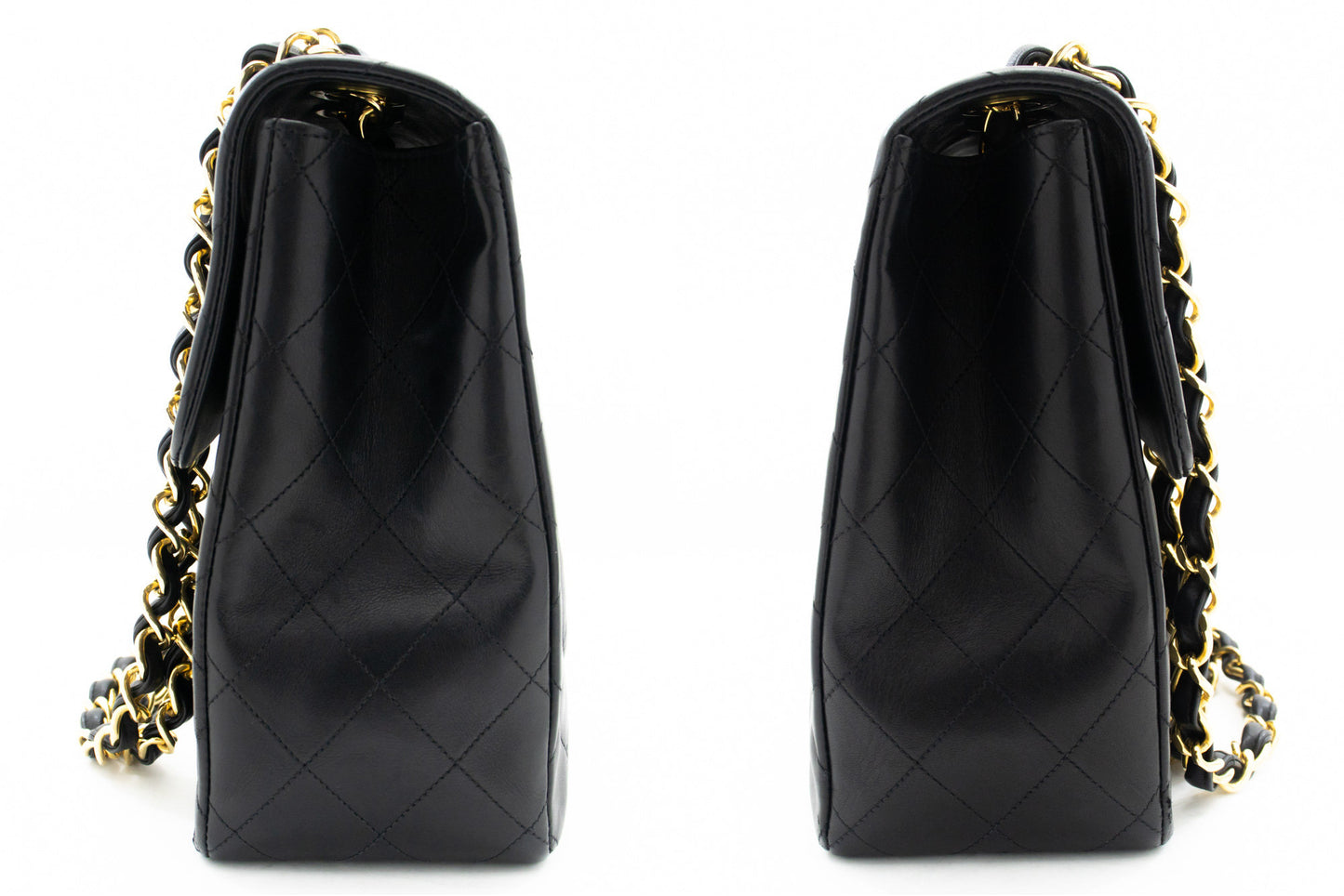 CHANEL Classic Large 13" Flap Chain Shoulder Bag Black Lambskin j74 hannari-shop