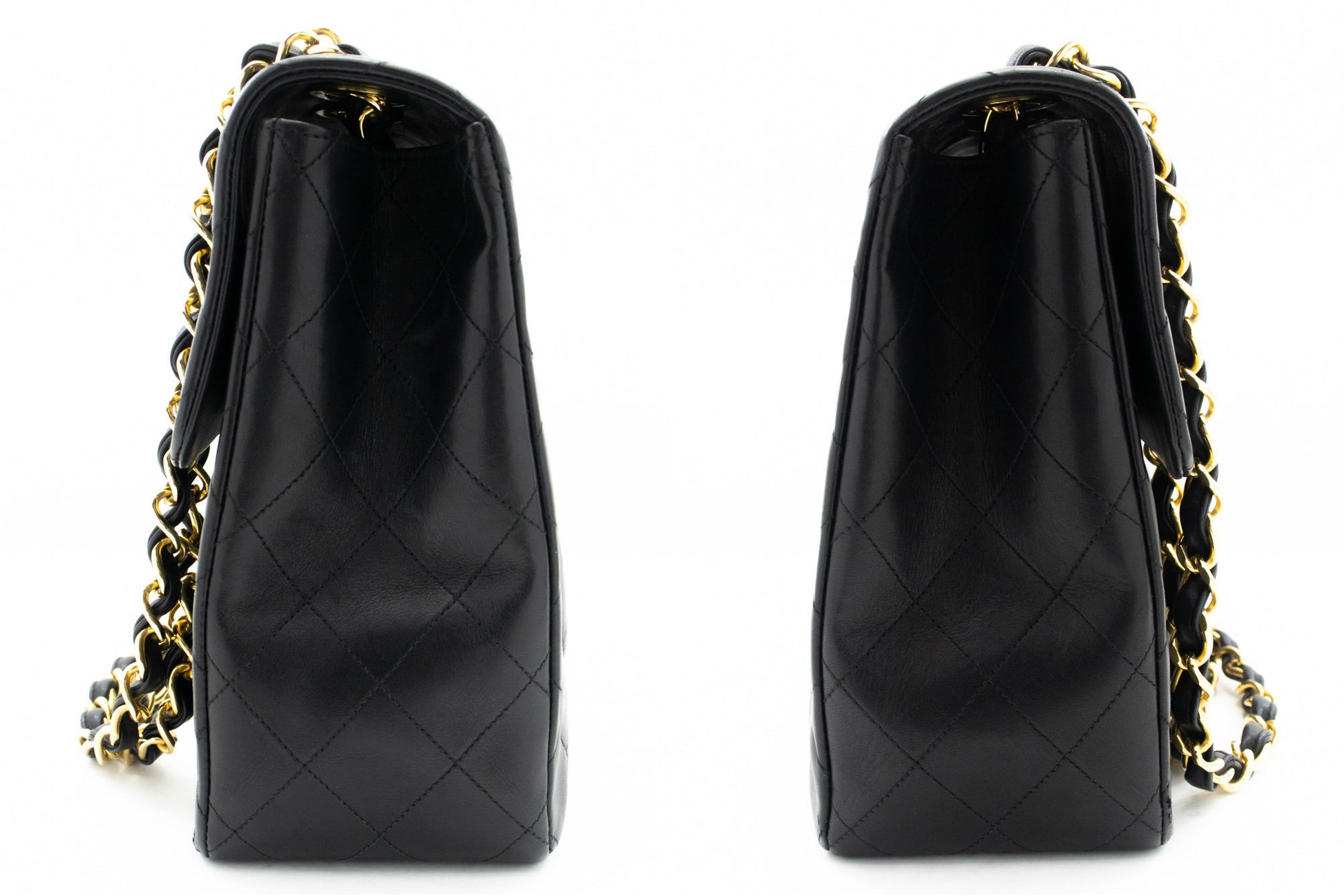 CHANEL Classic Large 13" Flap Chain Shoulder Bag Black Lambskin j74 hannari-shop