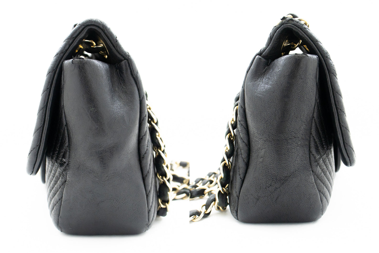 Chanel Chevron V-Stitch Leather Chain Shoulder Bag Single Flap Mat k59 hannari-shop