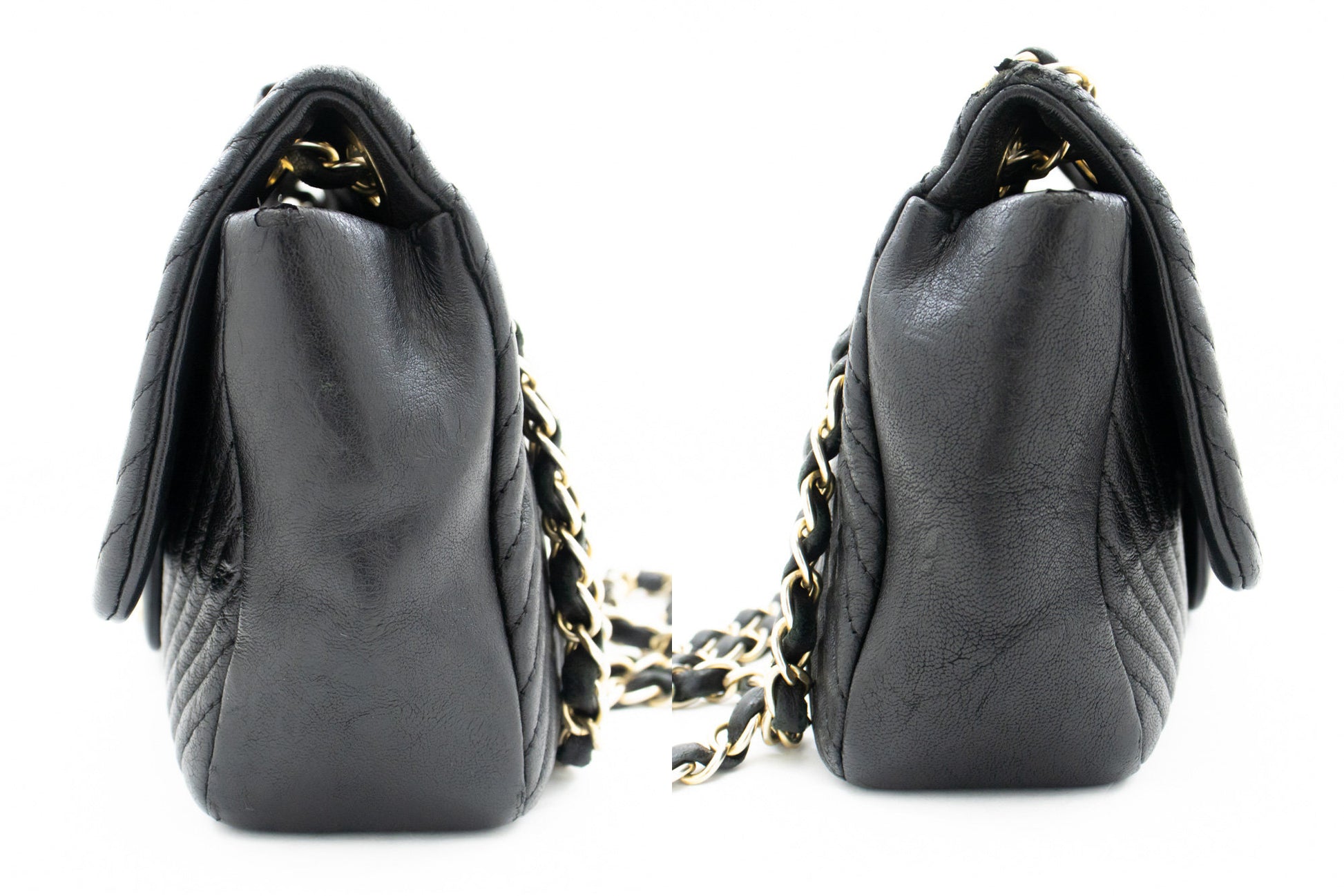 Chanel Chevron V-Stitch Leather Chain Shoulder Bag Single Flap Mat k59 hannari-shop