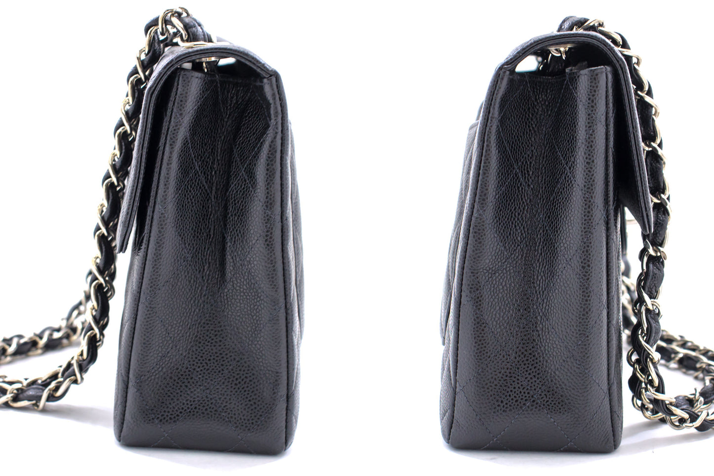 CHANEL Large Classic Handbag Chain Shoulder Bag Flap Black Caviar g66 hannari-shop