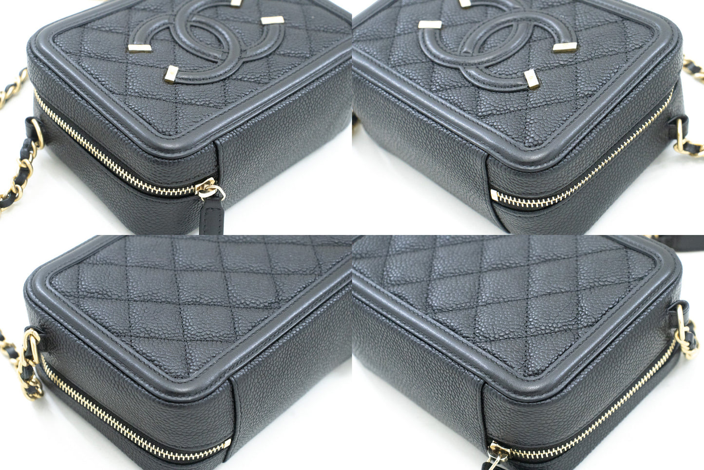 CHANEL Micro Caviar Grained Calfskin Chain Shoulder Bag Black Zip L82 hannari-shop