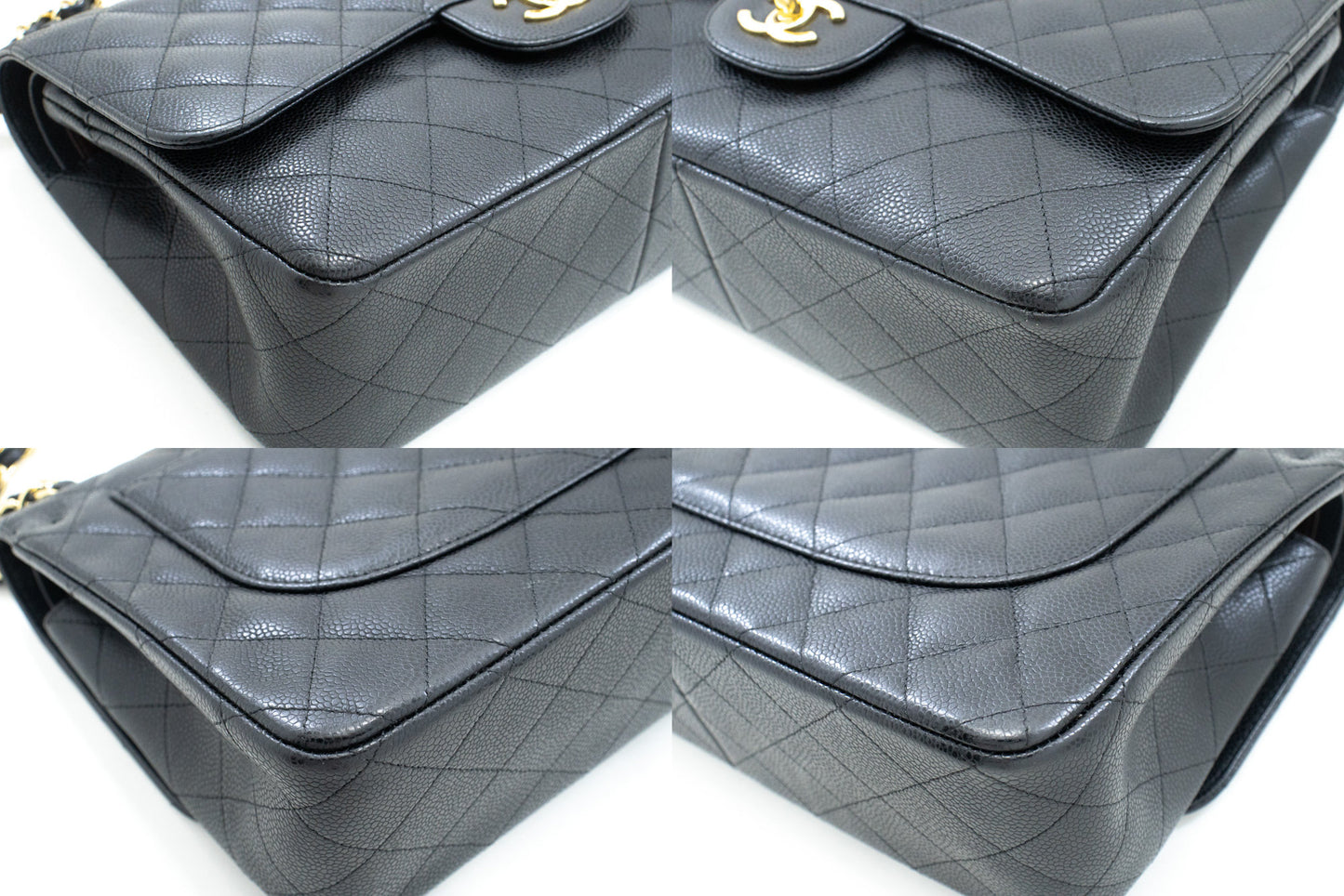 CHANEL Classic Large 11" Grained Calfskin Chain Shoulder Bag Black L65 hannari-shop