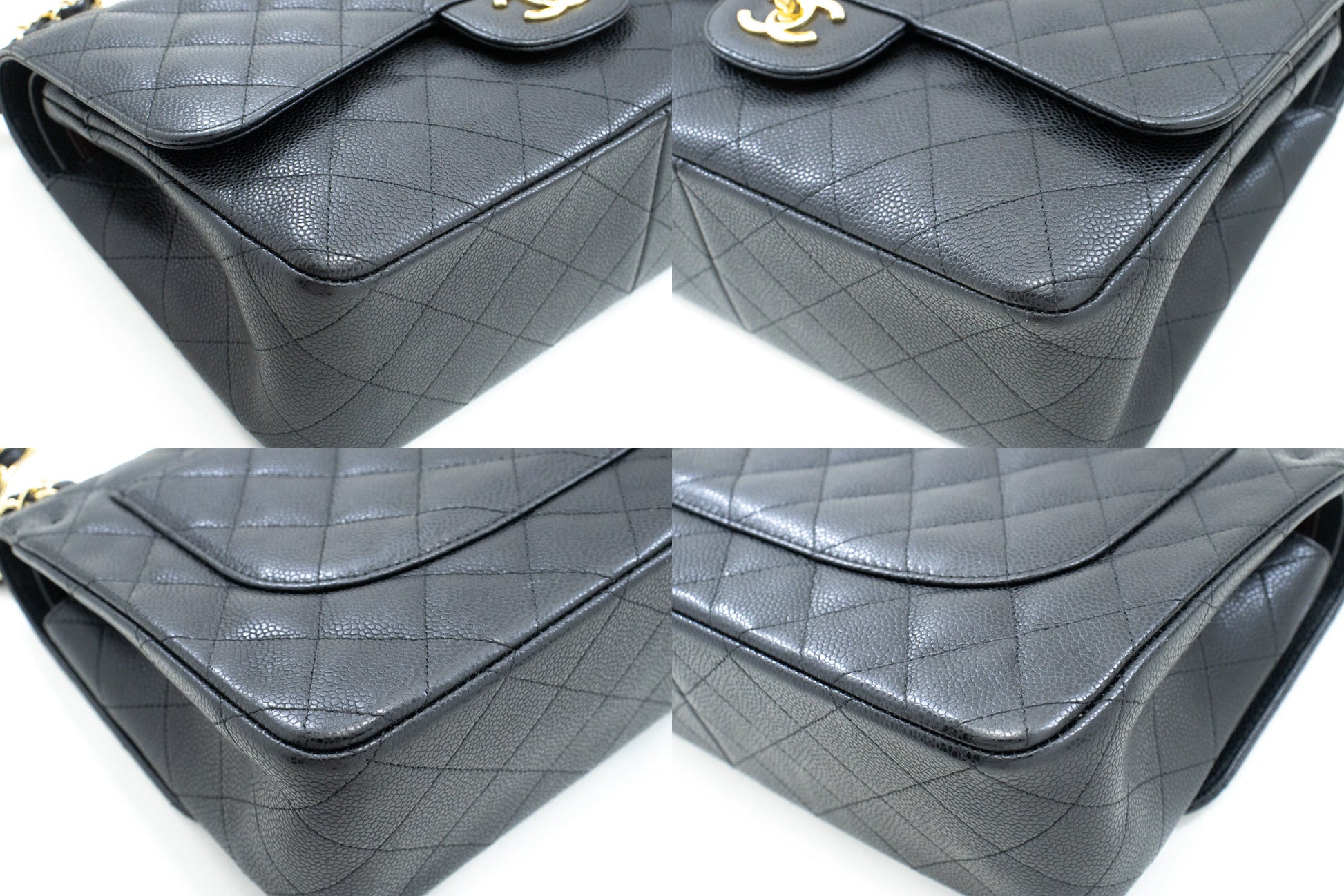 CHANEL Classic Large 11" Grained Calfskin Chain Shoulder Bag Black L65 hannari-shop