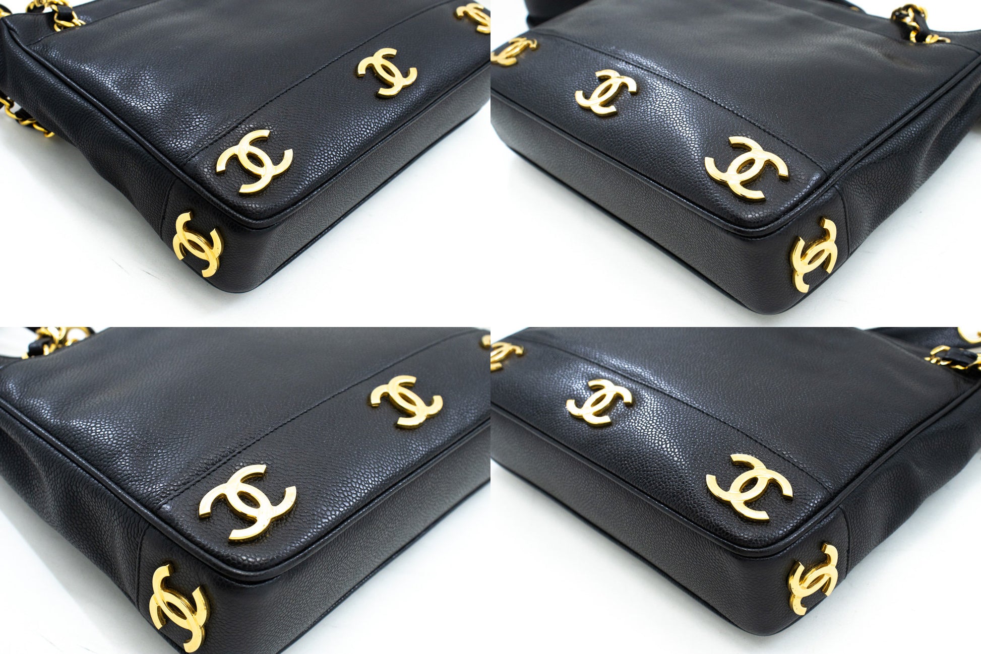 CHANEL Caviar Triple Coco Chain Shoulder Bag Black Leather Gold m25 hannari-shop