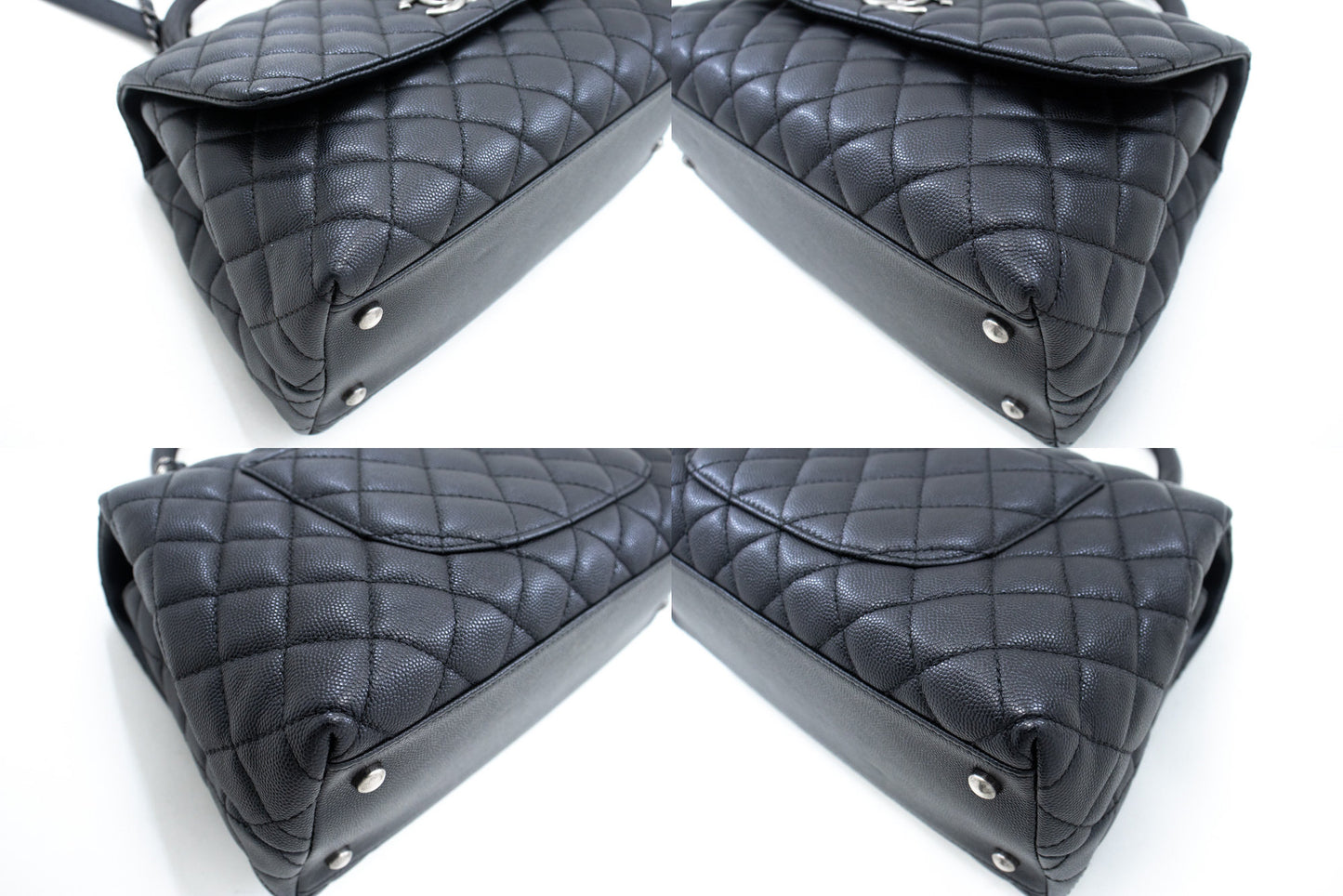 CHANEL 2 Way Top Handle Handbag Shoulder Bag Black Caviar Leather L52 hannari-shop