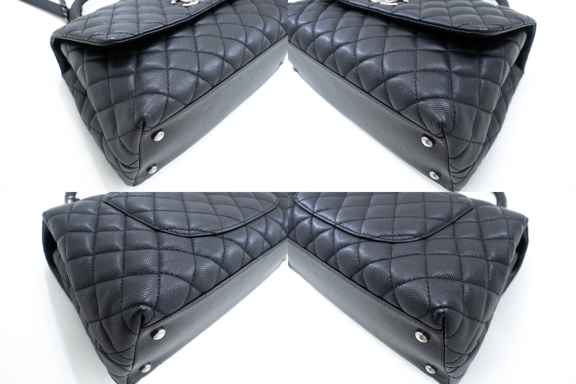 CHANEL 2 Way Top Handle Handbag Shoulder Bag Black Caviar Leather L52 hannari-shop